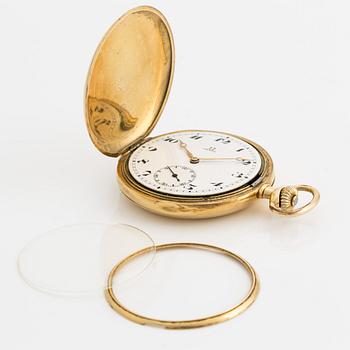 Omega, pocket watch, hunter case, 18K gold, 52.5 mm.