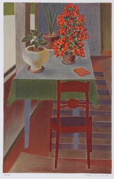 598. Veikko Vionoja, A STILL LIFE WITH FLOWERS AND A TABLE.