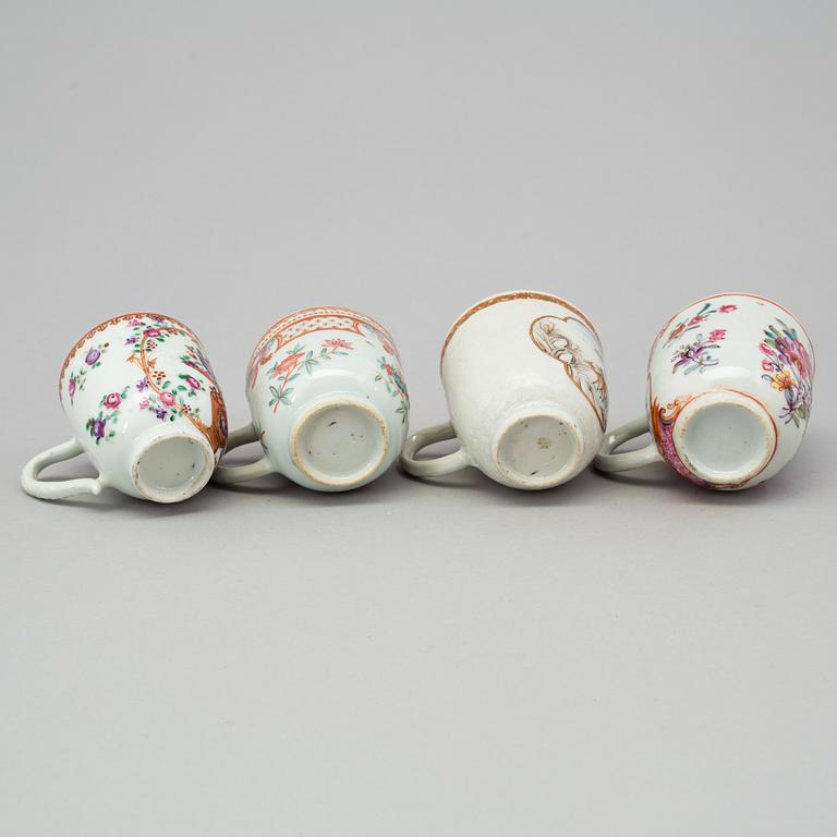 A group of 29 cups, one CREME POT and 8 saucers, Chinese export porcelain, 18th century.