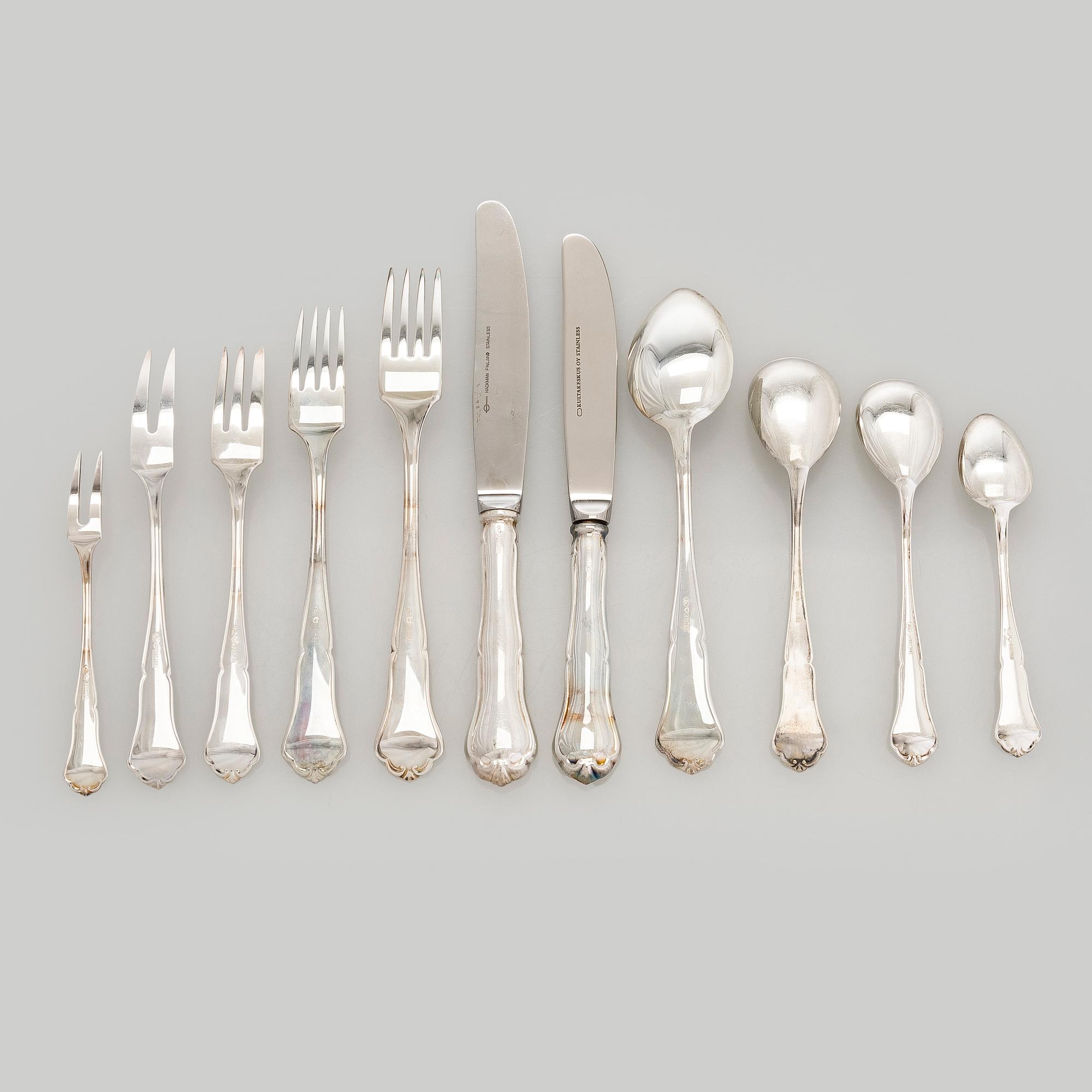 An 86-piece set of 'Chippendale' silver cutlery, Kultakeskus Hämeenlinna.
