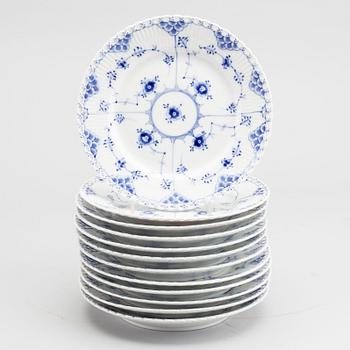A DOZEN OF ROYAL COPENHAGEN SMALL PLATES,  'MUSSELMALET HALVBLONDE', MODEL 1/1086.