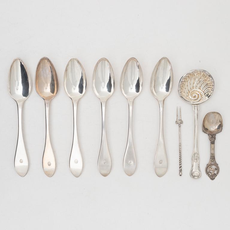 Cutlery, 9 pieces, silver, 19th-20th century.