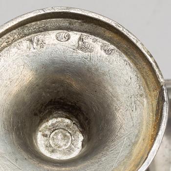 Two pair of Swedish pewter candlesticks, early 19th century and ca 1900.