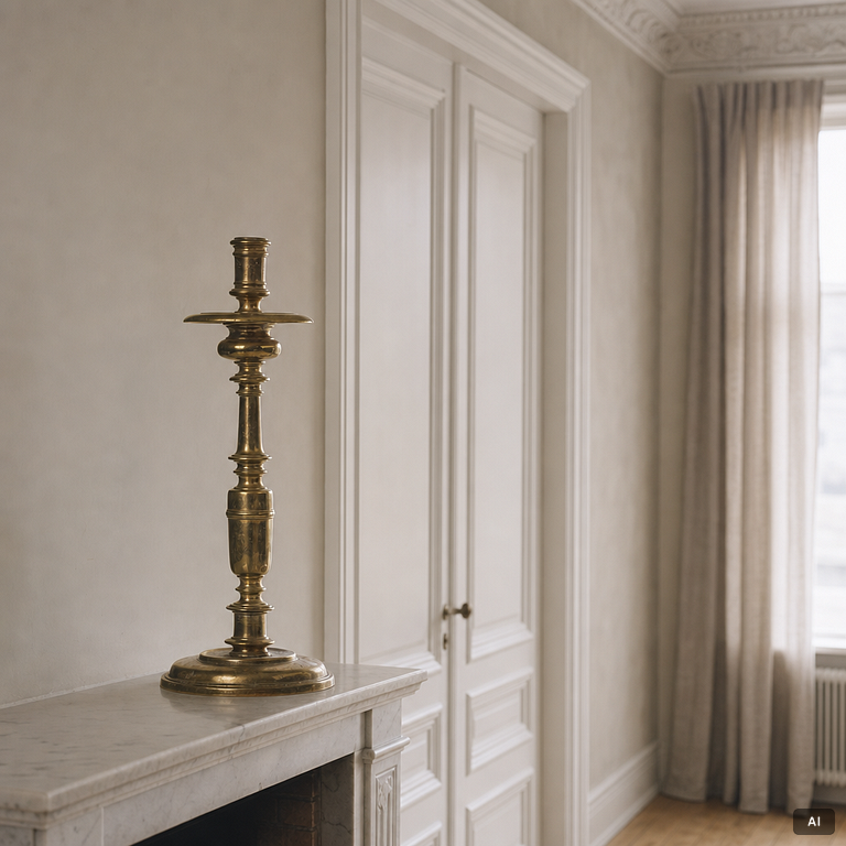 A pair of baroque brass candlesticks, 18th century.