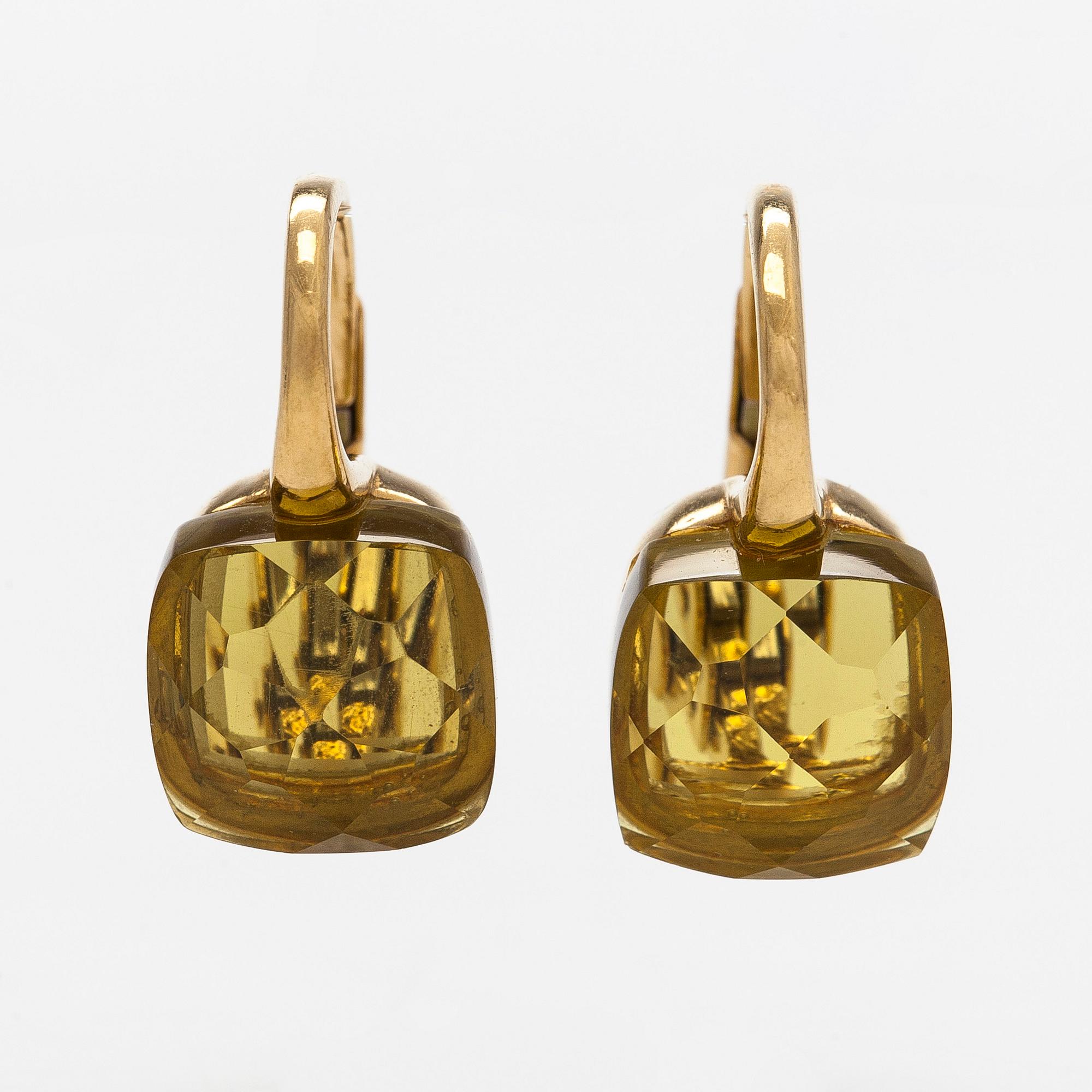 Örhängen, 18K guld med limekvarts/peridot, Italien.