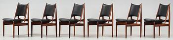 Finn Juhl, A set of six Finn Juhl 'Egyptian Chairs' in rosewood and black original upholstery, by Niels Vodder, Denmark 1950-60's.