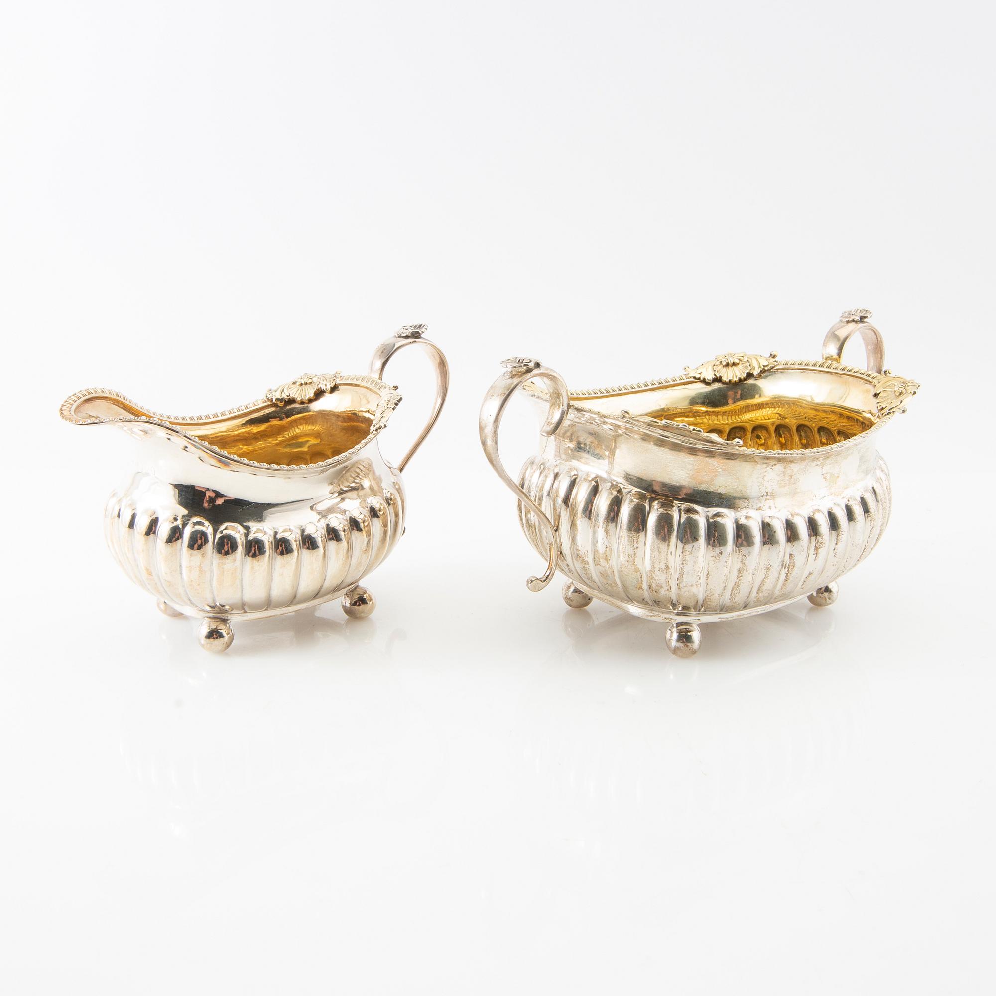 Solomon Hougham sugar bowl and cream jug sterling silver London circa 1810.