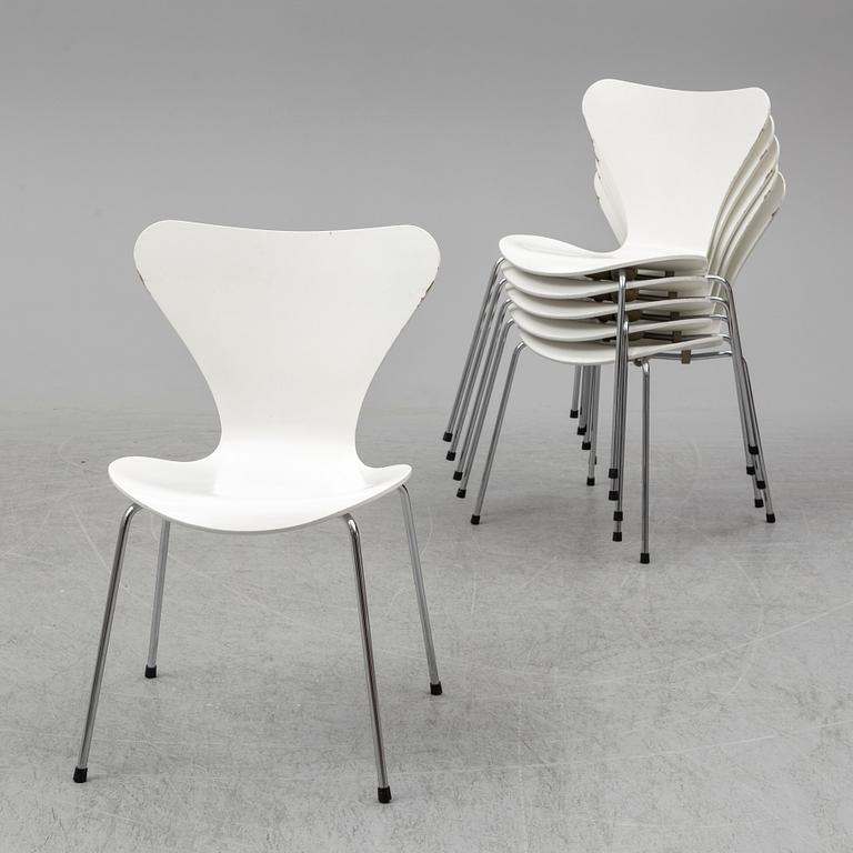 ARNE JACOBSEN, stolar, 6 st, "Sjuan", Fritz Hansen, Danmark, 1992.