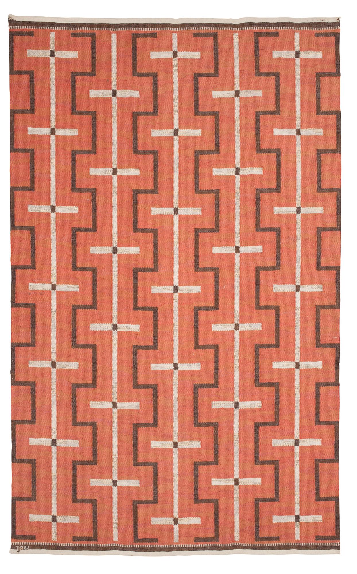 RUG. Flat weave. 238 x 145,5 cm. Signed JBV (Johanna Brunssons Vävskola).