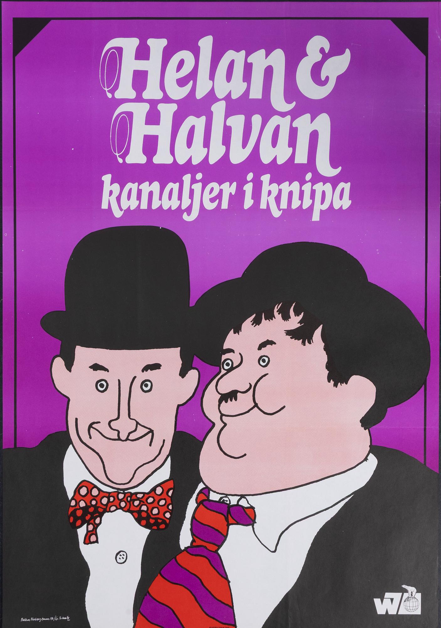 a vintage movie poster, 'Helan och Halvan - kanaljer i knipa (Jitterbugs)'.
