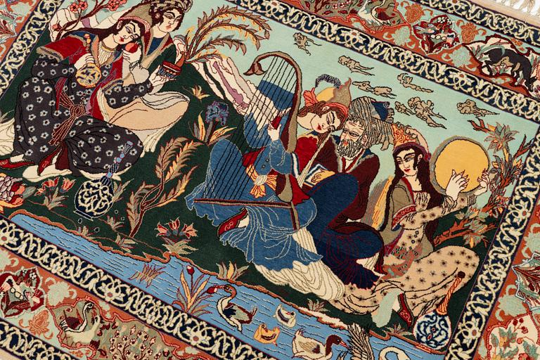 Carpet, Isfahan, figural, approx. 108 x 151 cm,