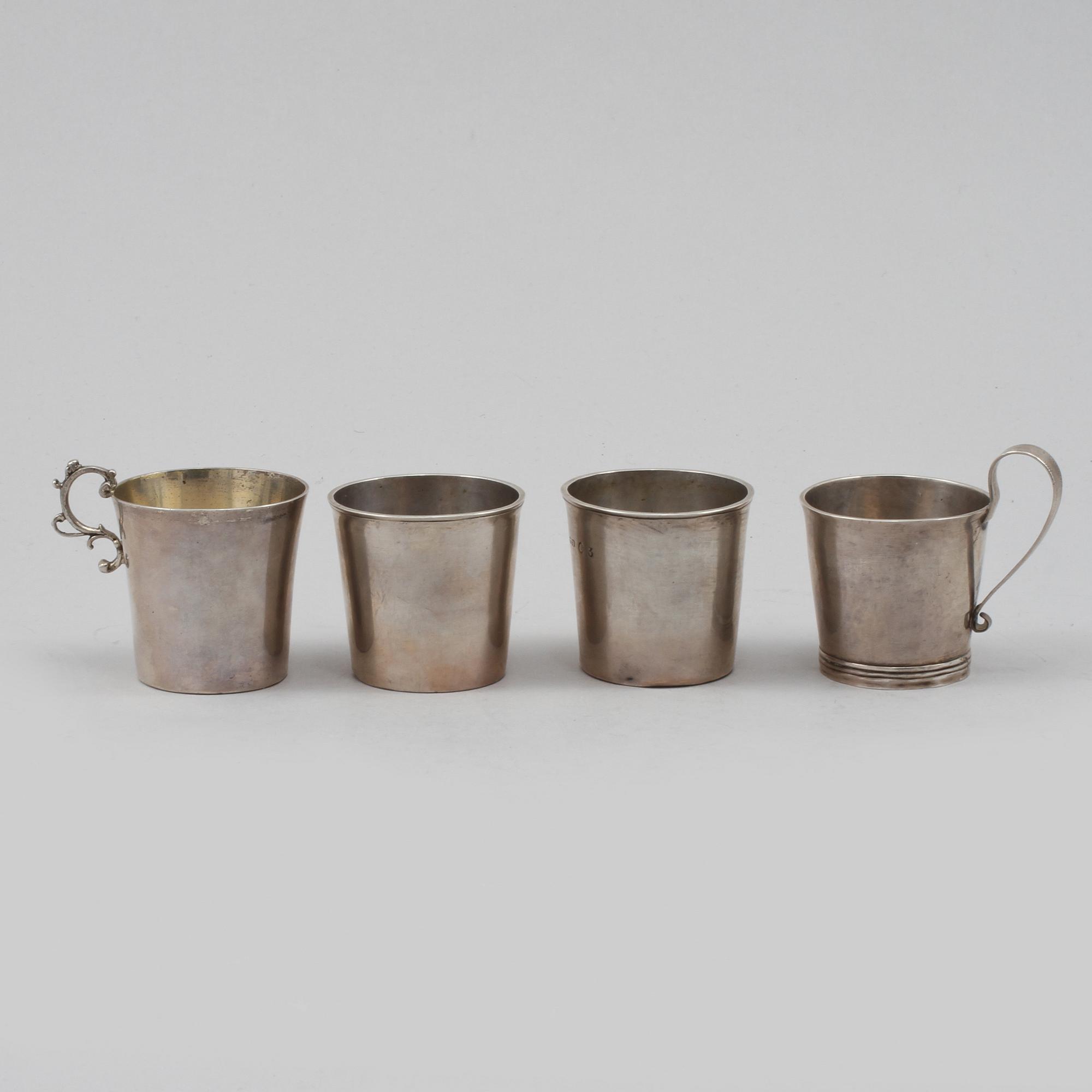 SUPKOPPAR, 4 st, silver, Sverige, 1800-tal, vikt 139 gram.