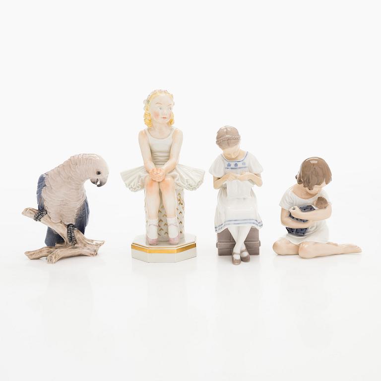 Figuriinit, Bing & Grøndahl sekä Royal Copenhagen, 4 kpl, posliinia.
