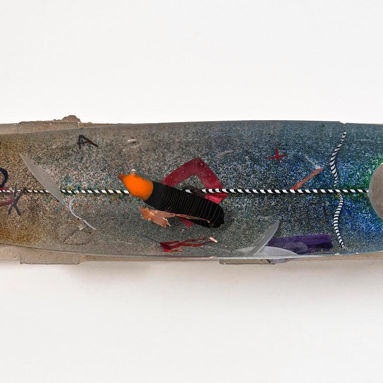 Bertil Vallien, a unique sand cast glass sculpture of a boat, Kosta Boda.