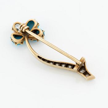 A gold brooch with turquoise and old-cut diamonds, C.E. Bolin, St  Petersburg 1860-1875, workmaster Robert Schwan.