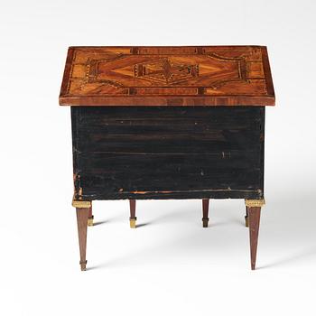 A Louis XVI parquetry miniature commode, late 18th century.