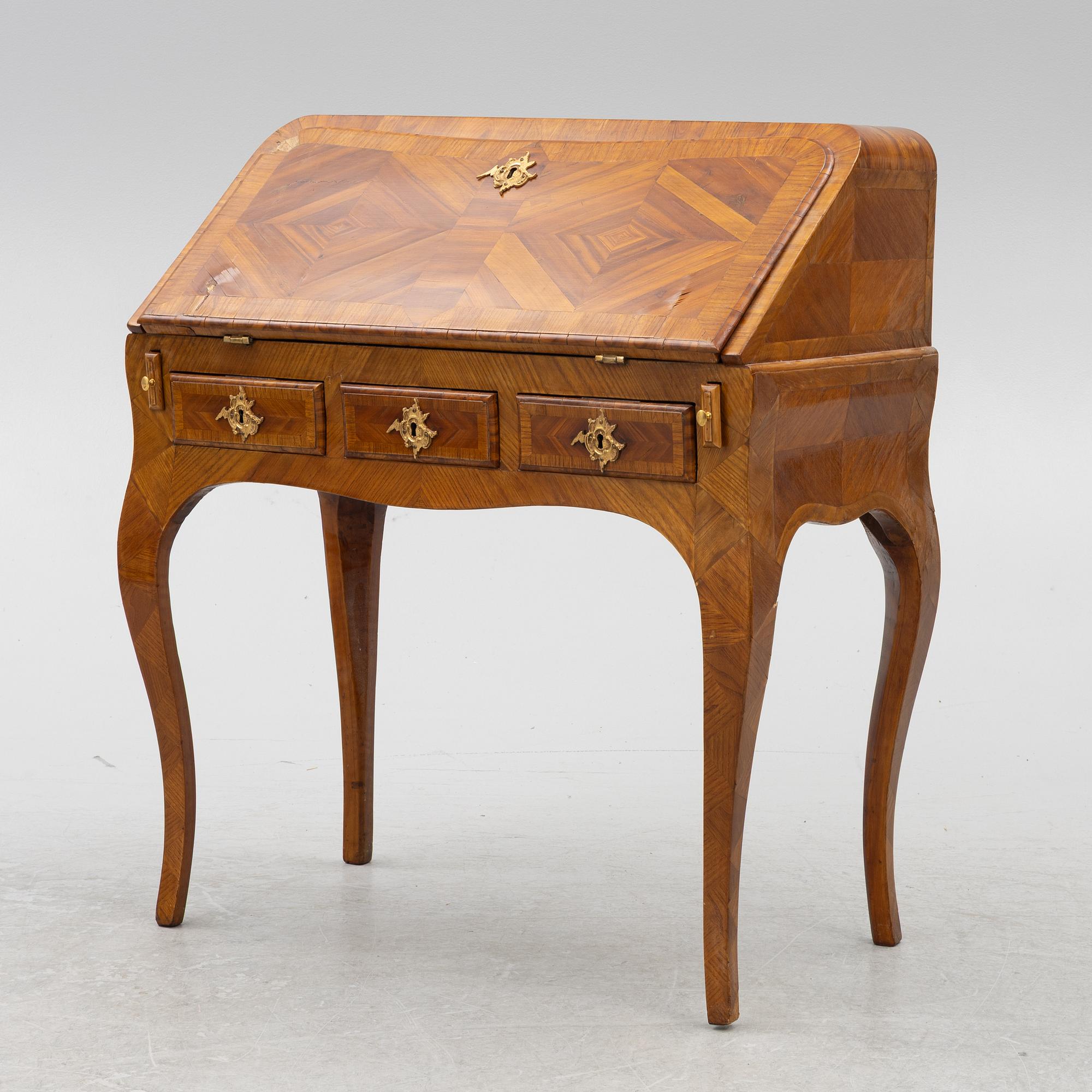 A Swedish rococo parquetry secretaire, Stockholm, later part 18th century.