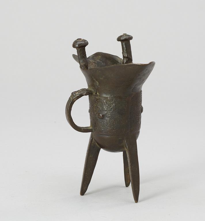 A  bronze vase, censer and libation cup, Qing dynasty.