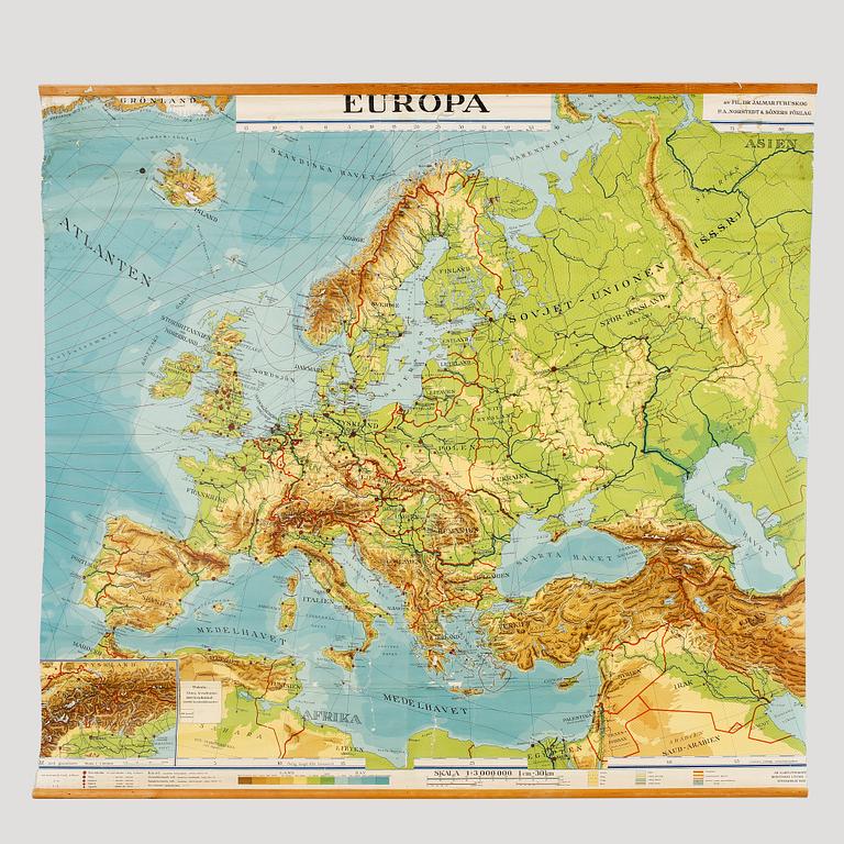 EUROPAKARTA, 1939, tryckt på papper, Bengtssons litografiska, Stockholm.