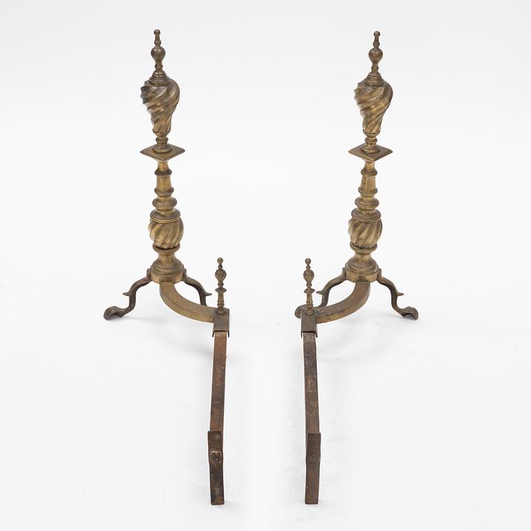 A pair of andirons, mid 20th century.