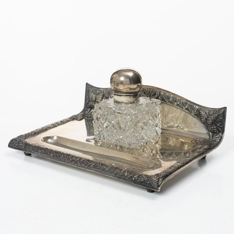 Jugend/Art Nouveau, CG Hallberg, writing desk, silver and glass, Stockholm 1916.