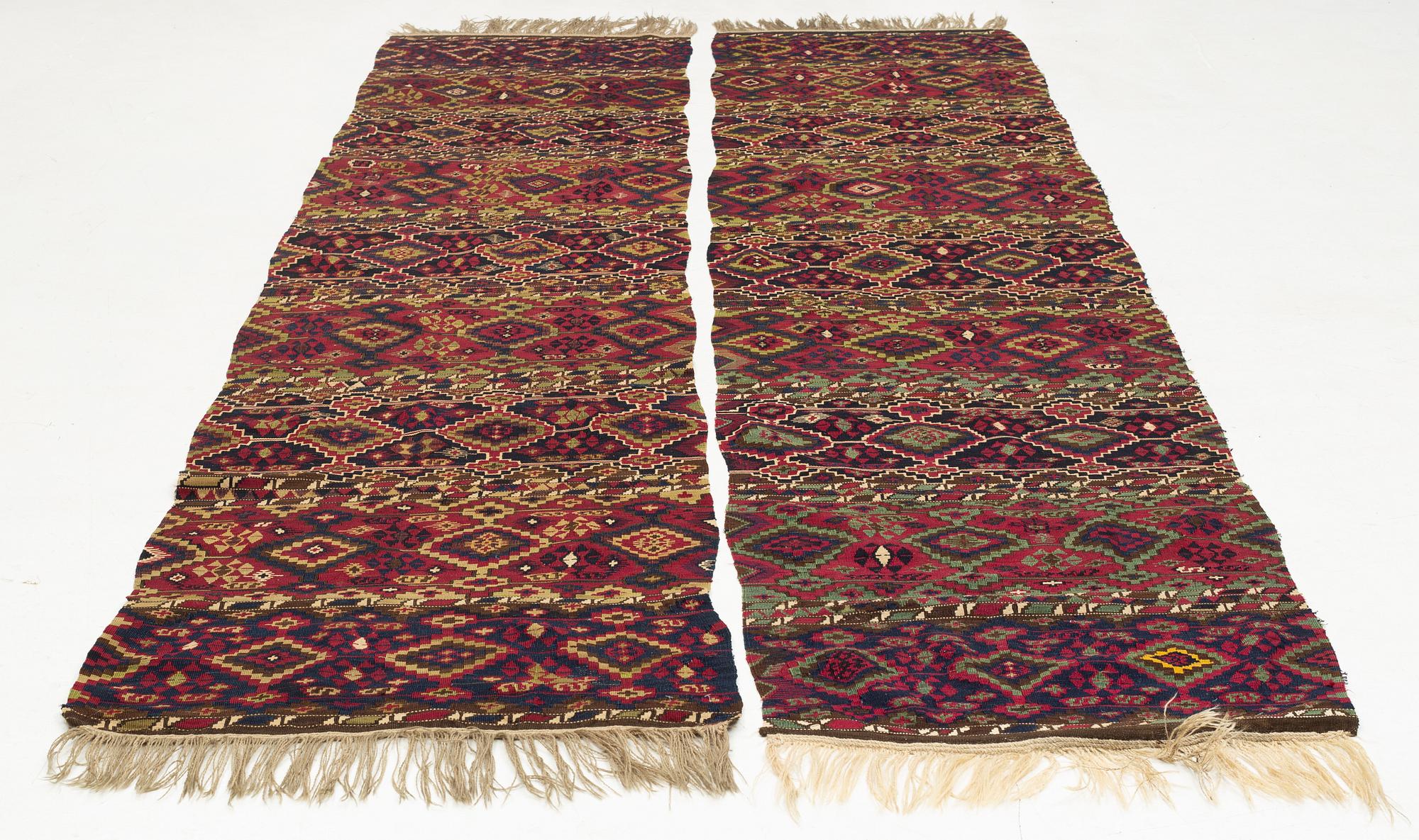 An antique part metal Malataya kilim, The Ottoman Empire, ca 340 x 153 cm.