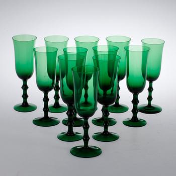 CHAMPAGNESTRUTAR, 12 st, "Salut", Simon Gate, Orrefors, 1900-talets andra hälft.
