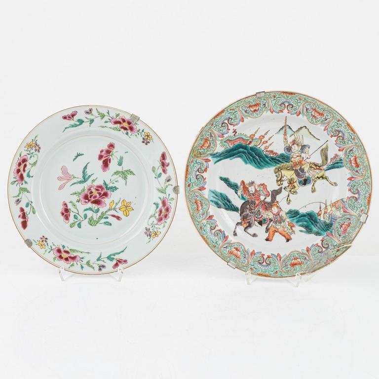 Five porcelain plates, China, 18th century and late Qing dynasty.