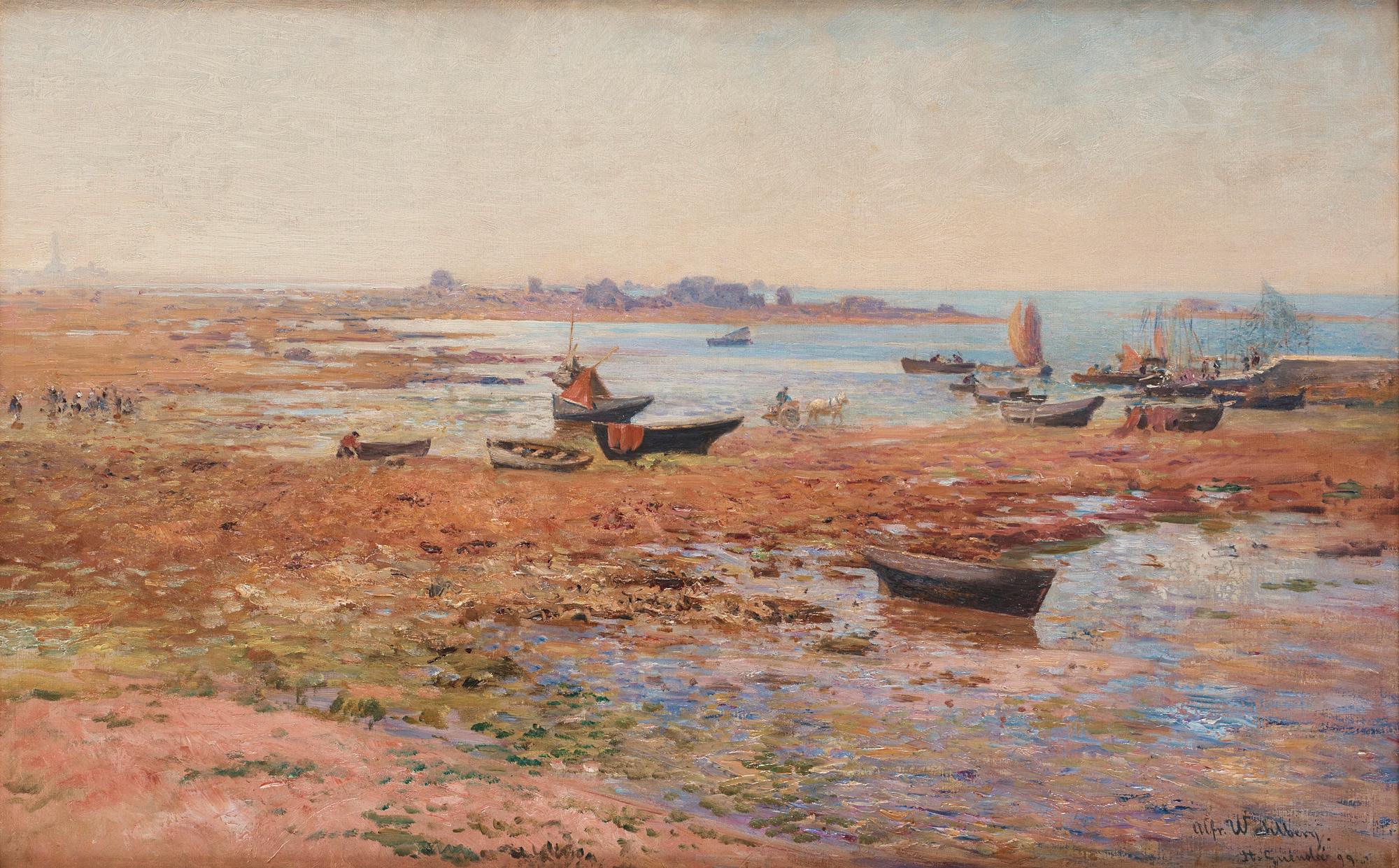 Alfred Wahlberg, Harbor Scene at Saint Guénolé.