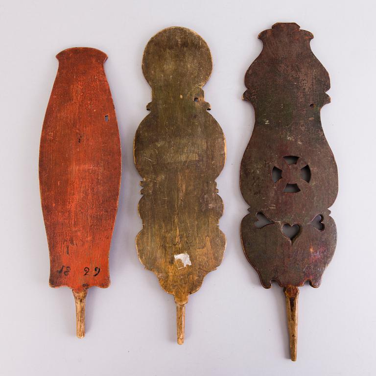 THREE FINNISH DISTAFFS, 19th century.