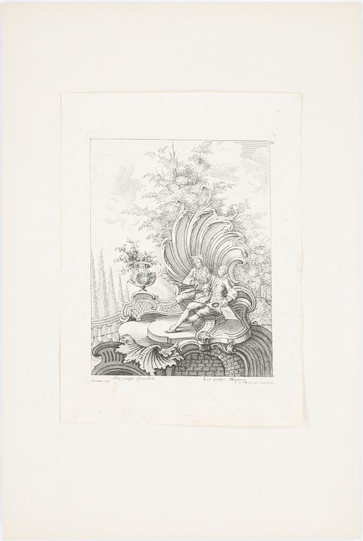PARTI GRAFIK, 7 st, 1700-tal samt AKVARELLER, 2 st, av Jocke Åkerblom, daterade 1927.