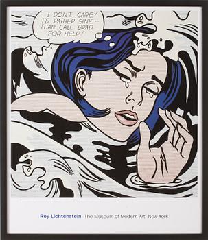 Roy Lichtenstein · ROY LICHTENSTEIN, efter, utställningsaffisch, "Drowning Girl" (1963), MoMa, New York, 1996.