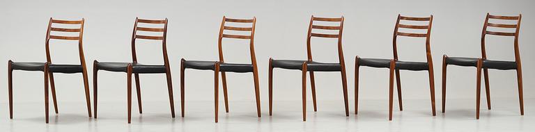 NIELS OLE MØLLER, matbord med sex stolar, modell 78, JL Møller, Danmark 1960-tal.