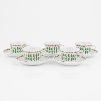 Arthur Percy, five coffee cups and saucers, 'Linda', Upsala Ekeby Karlskrona.