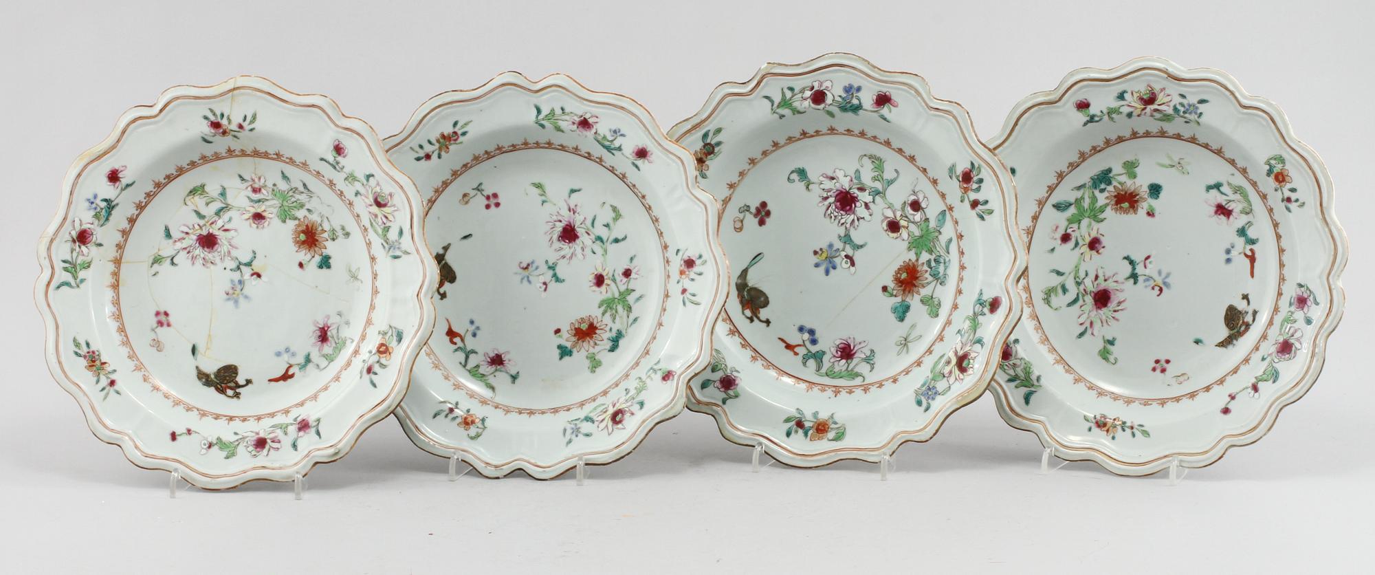 TALLRIKAR, 4 st, porslin, Kina, 1700-tal.