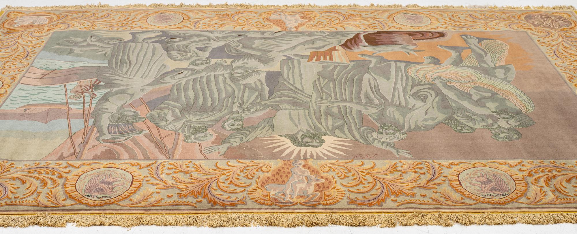 Matta, old figural Täbris, Västra Persien, ca 274 x 190 cm.