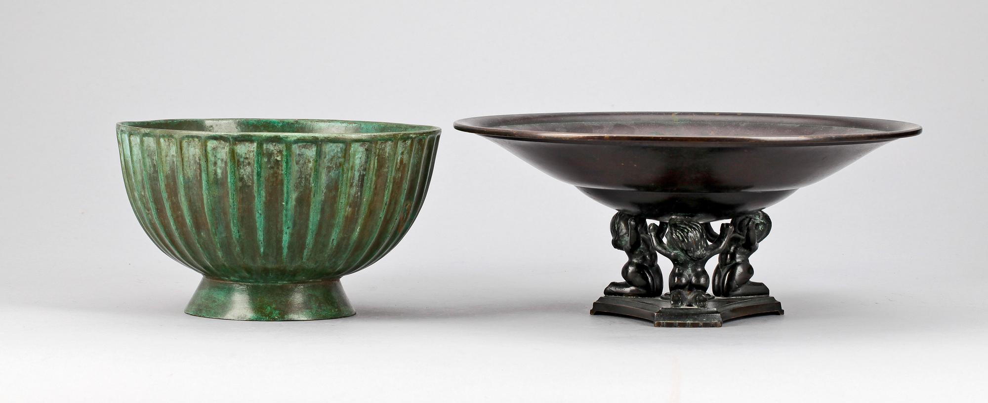 SKÅLAR, 2 st, brons, bl.a. Nils-Johan, 1930-tal.