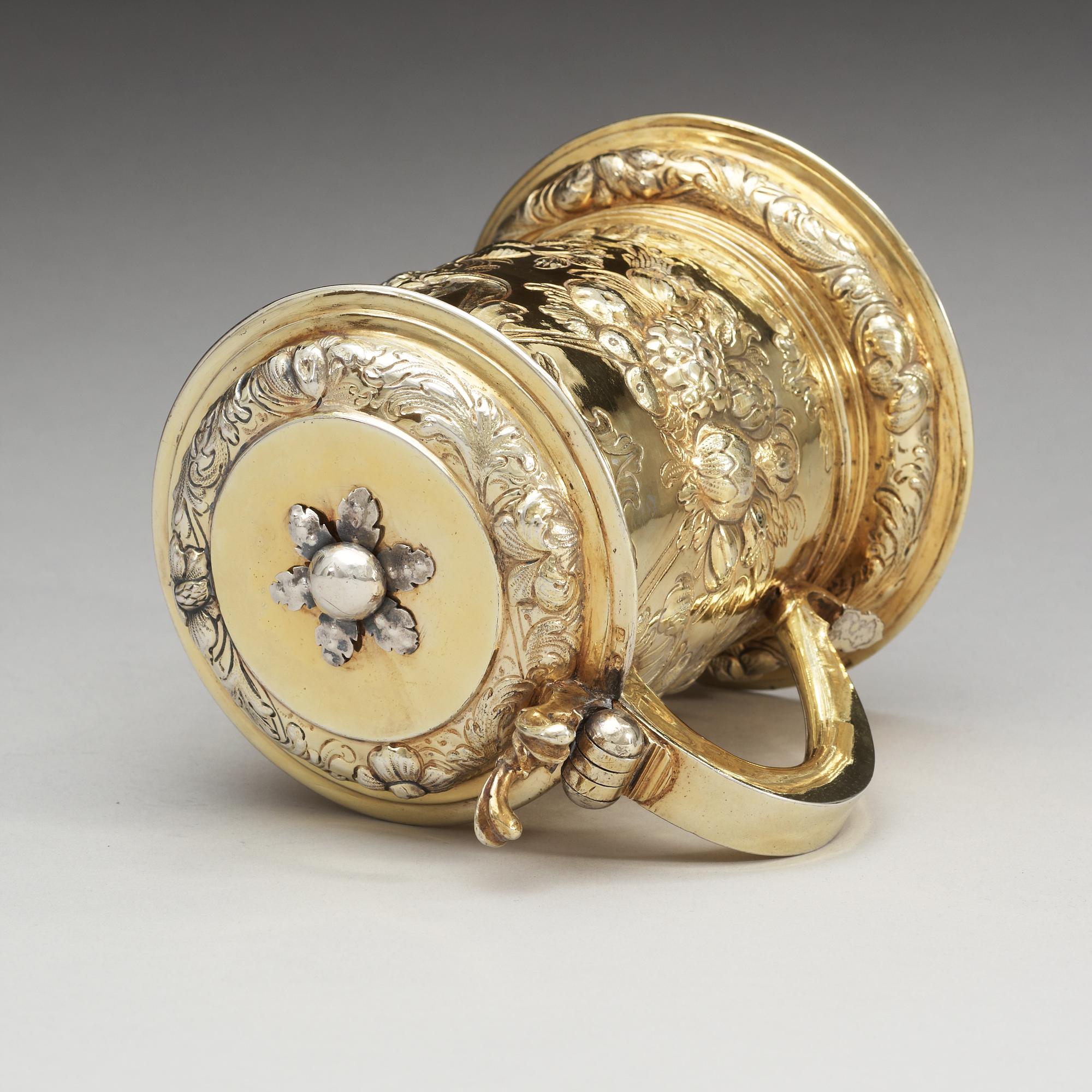 A German 17th century silver-gilt tankard, makers mark of Peter Rohde (1654-1677), Danzig.