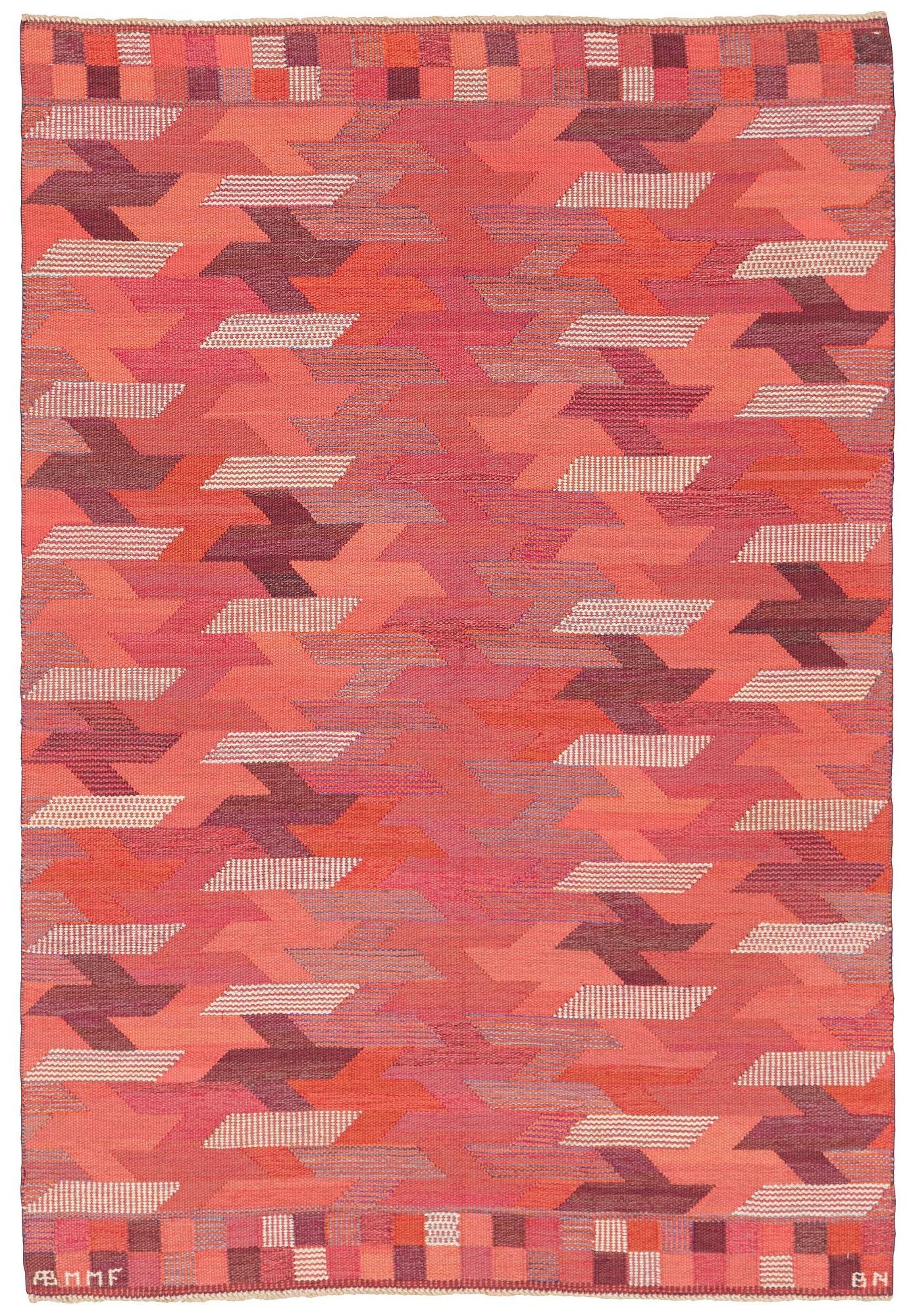 Barbro Nilsson, matta, "Rödarp", gobelängteknik, 223 x 154 cm, signerad AB MMF BN.