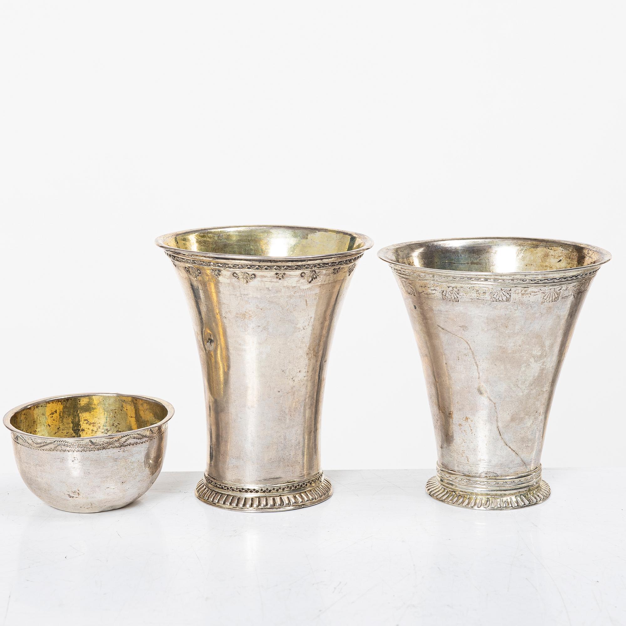 Two Swedish silver beakers and a tumbler, Stockholm, second half of the 18th century - early 19th century.