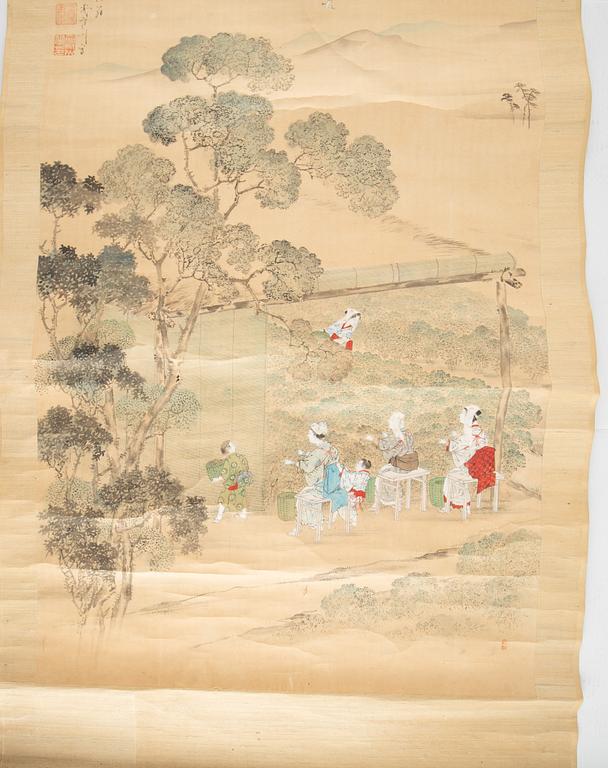 A Japanese kakiemono, ink and colour on paper, 20th Century.