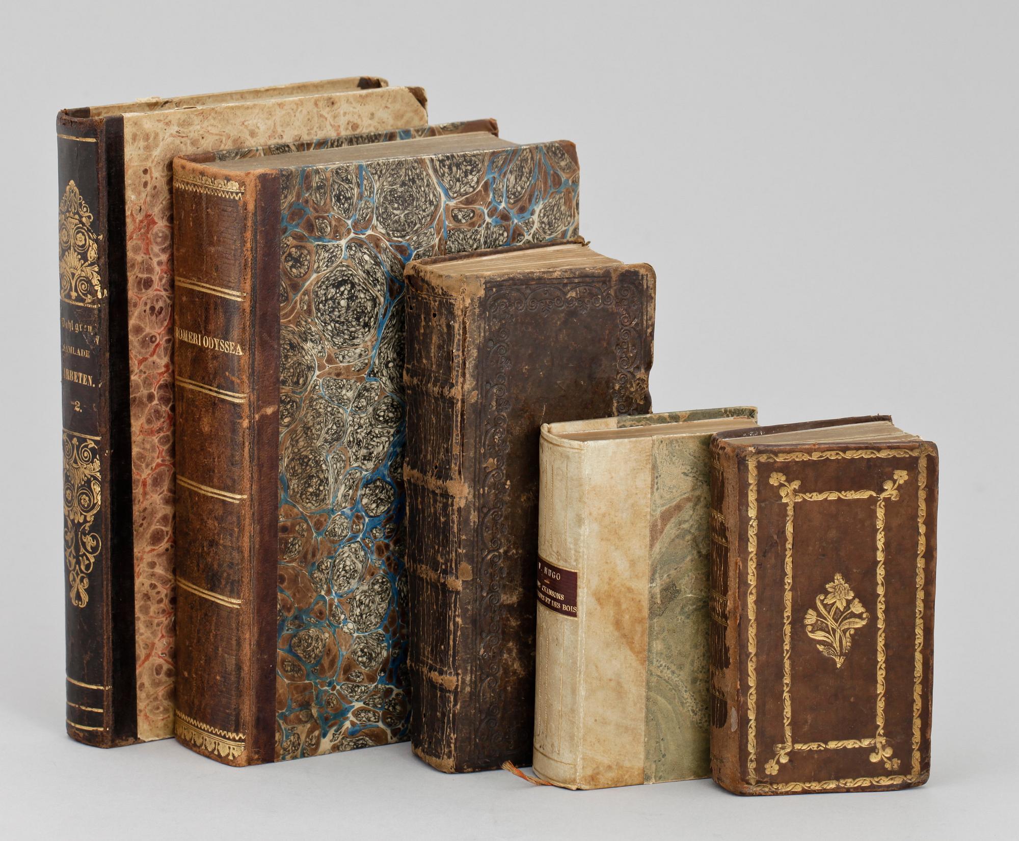 BOKPARTI, 5 delar, bla "Livre des Cantiques avec les piéces qui.." Stockholm 1700.