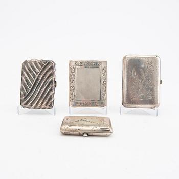 A set of four 19th/20th century silver cigarette cases, total weight 342 grams.