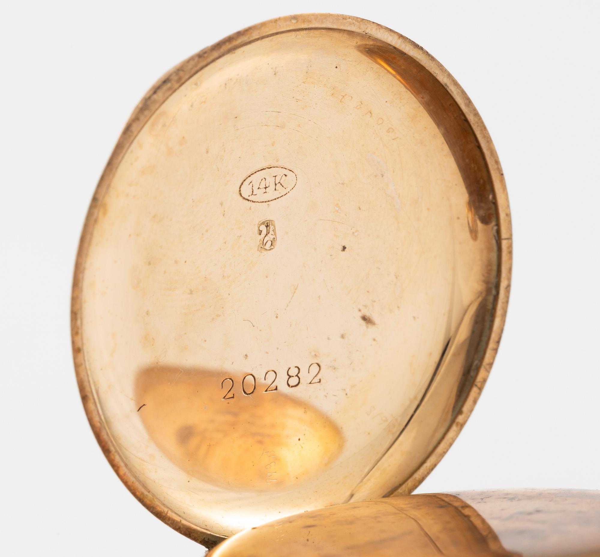 Pocket watch, 14K gold, with stand, 33 mm.