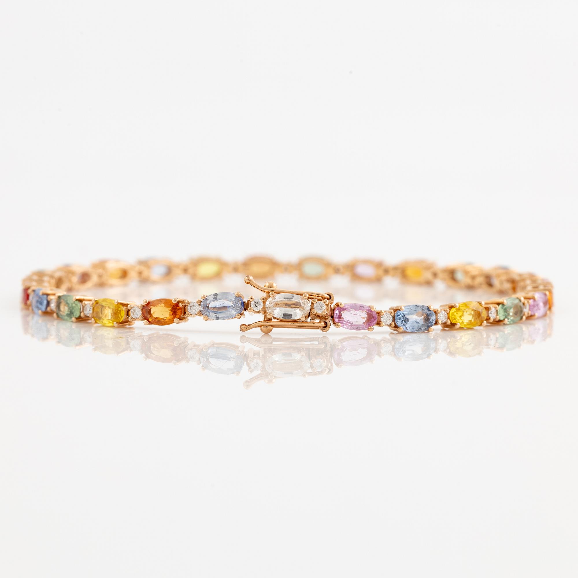Bracelet 18K gold with multi-coloured sapphires and brilliant-cut diamonds.
