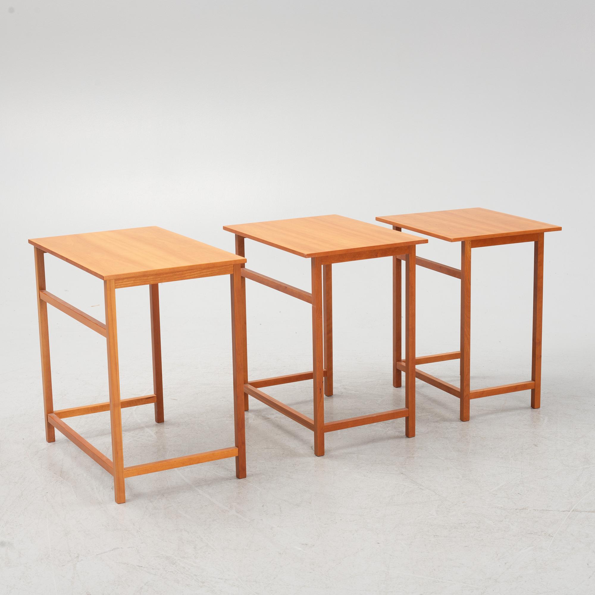 Josef Frank, nesting tables, 3 pieces, model 618, Svenskt Tenn, post 1985.