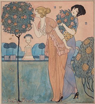 635. Gerda Wegener, Två unga damer i rosenträdgården.