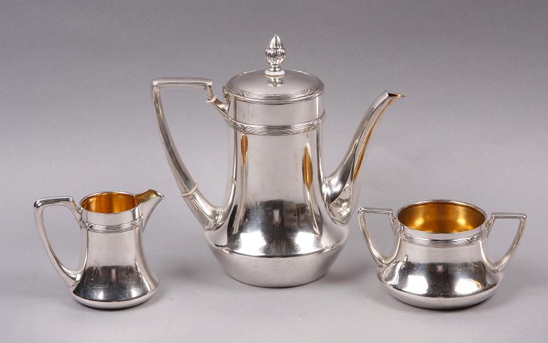 KAFFESERVIS, 3 delar. Silver, jugend,  K Andersson, Stockholm, 1907.