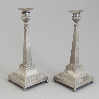 A pair of late Gustavian pewter candlesticks by Martin Artedius, Norrköping 1800.