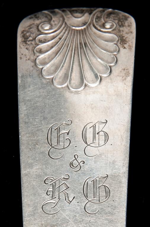 PARTI BESTICK, 9 delar, silver, "Musslan", Finland 1900-talets första hälft. Totalvikt 448 g.